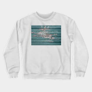 Age old wooden door with cracked paint, close up. Fragment of a rustic textured wall Crewneck Sweatshirt